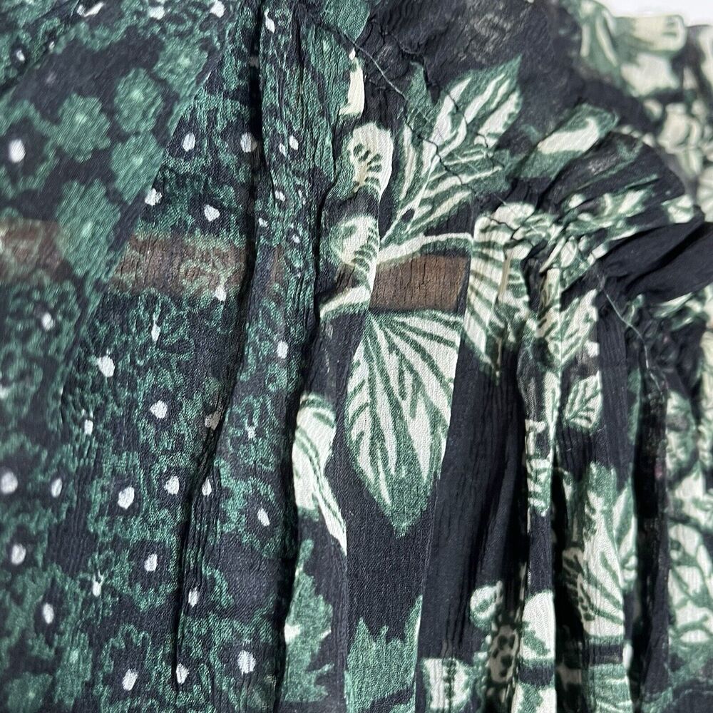Free People Floral Sheer Blouse Green Womens Small Tasseled Cottage Forest fairy - Picture 3 of 9